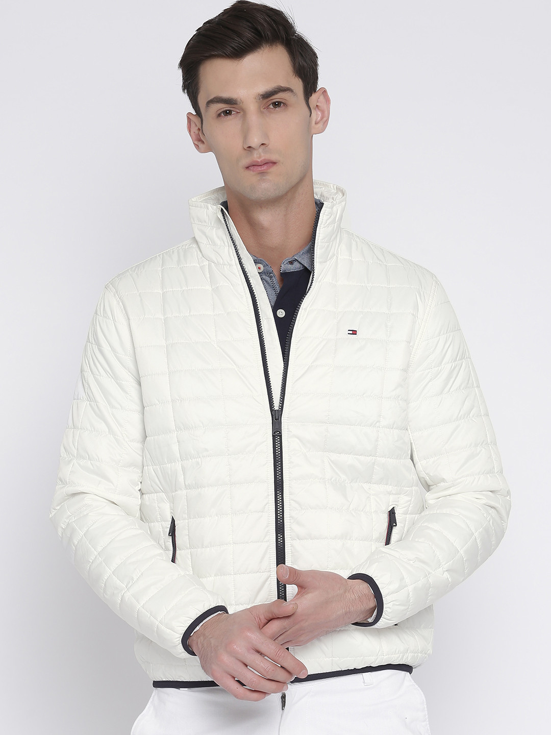 Buy Tommy Hilfiger Men White Solid Quilted Jacket Jackets for Men