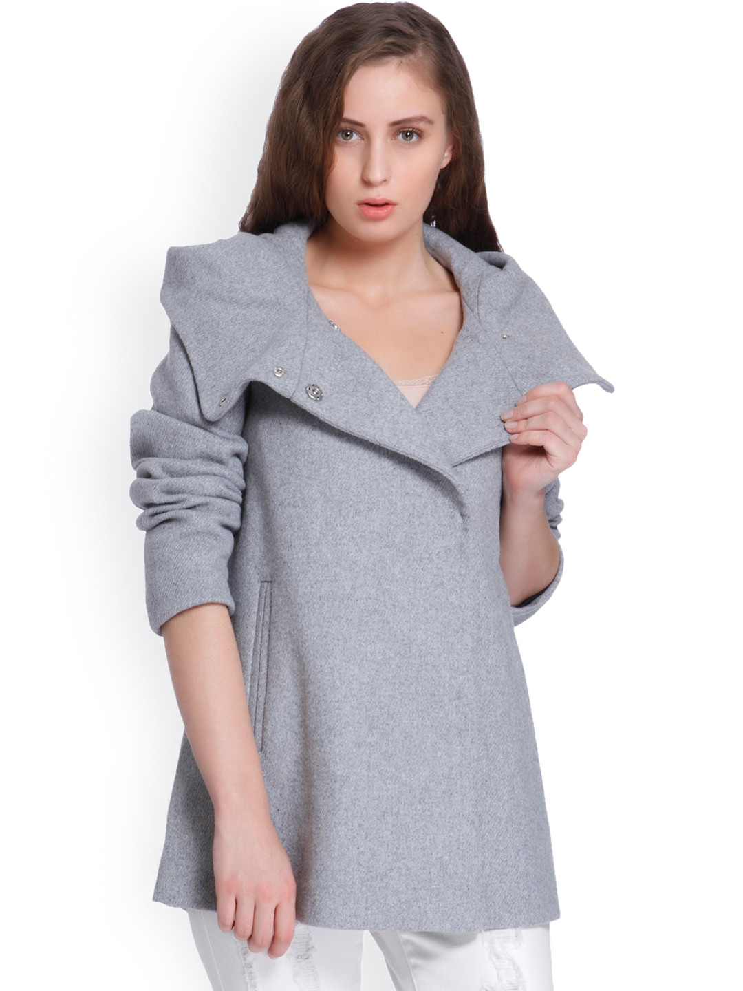 Buy Vero Moda Grey Melange Hooded Pea Coat Coats for Women 2290939