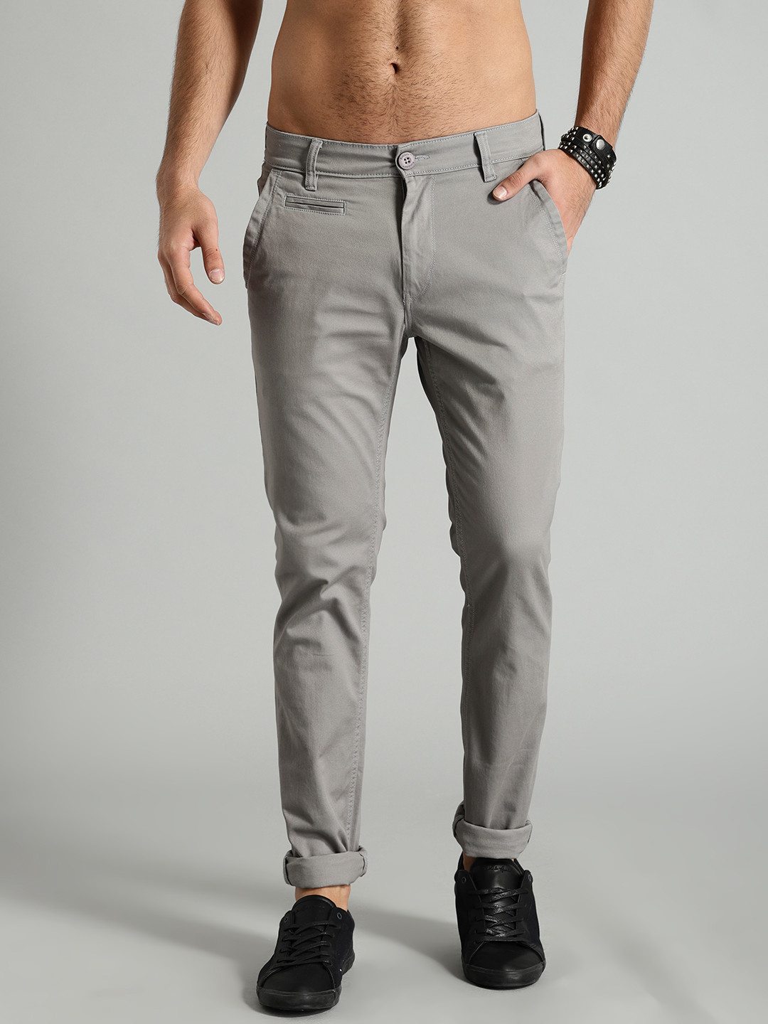 Buy Roadster Time Travlr Men Grey Slim Fit Sustainable Chinos ...