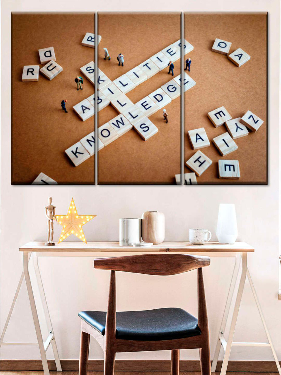 Buy POSTERS AND TRUSS Brown & White 3 Pieces Crossword Typography