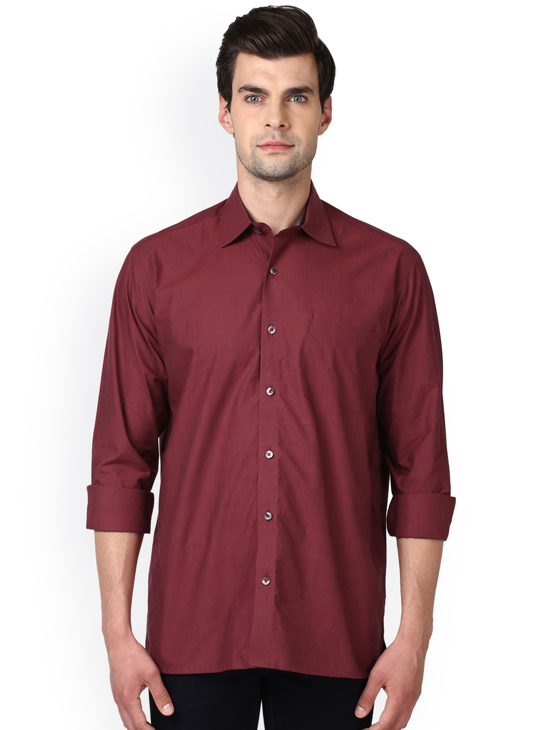 Buy ColorPlus Men Maroon Regular Fit Solid Casual Shirt - Shirts for ...