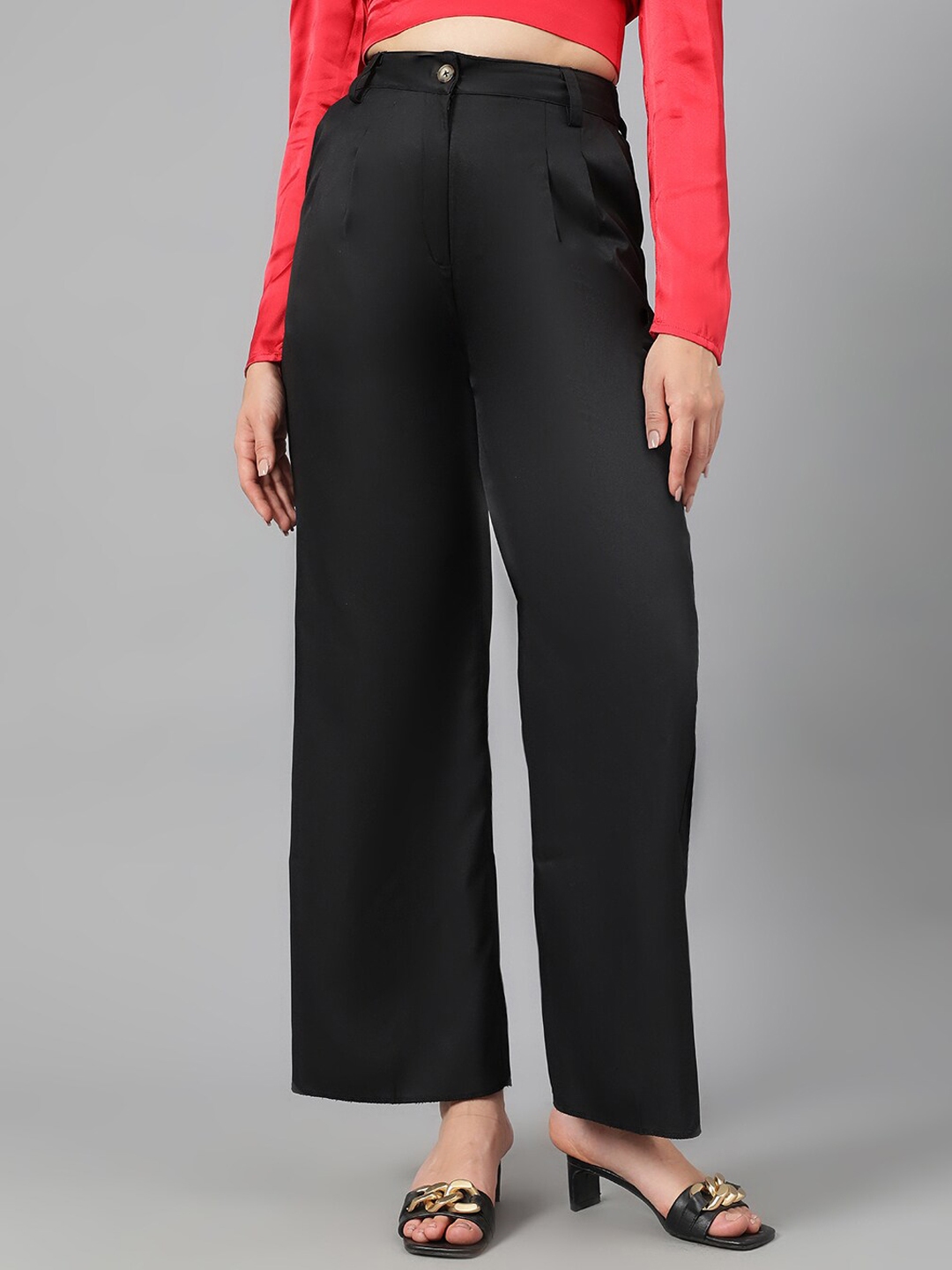 Buy Kotty Women Black Relaxed Straight Leg Fit High Rise Easy Wash