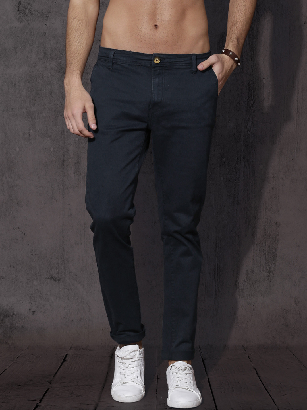 Buy Roadster Men Navy Blue Regular Fit Chinos - Trousers for Men ...