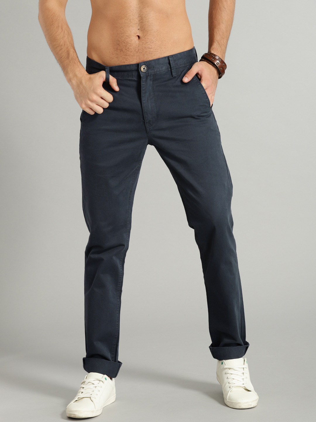 Buy Roadster Men Navy Slim Fit Solid Chinos - Trousers for Men 2291749 ...