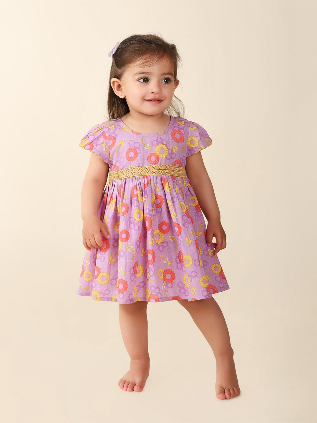 Nautinati Infants Floral Printed Pure Cotton Fit Flare Dress