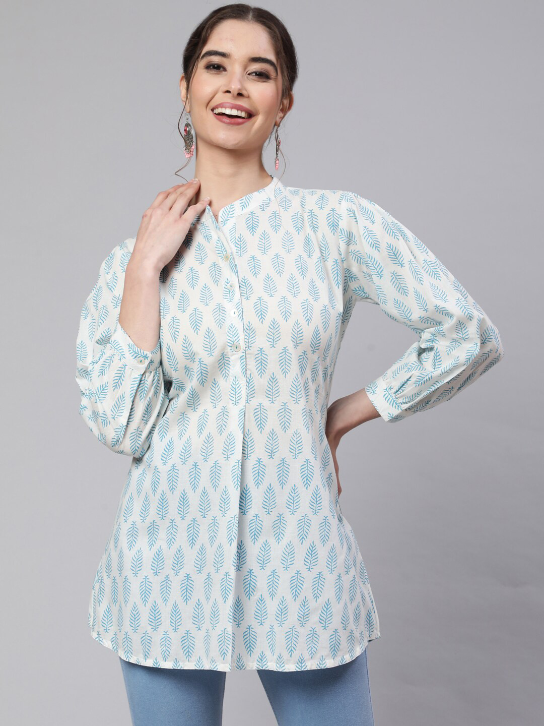 Buy Jaipur Kurti Ethnic Motif Printed Mandarin Collar Pure Cotton Kurti
