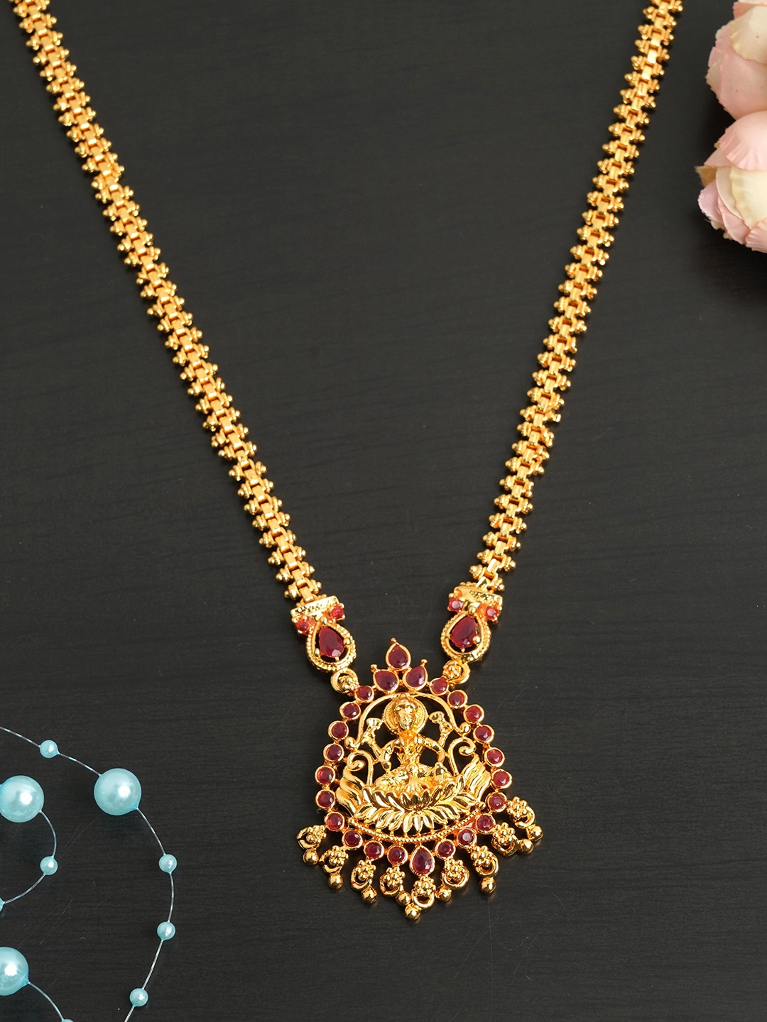 Buy LAFORWORD Gold Plated Studded Goddess Lakshmi Shaped Long Necklace - Necklace And Chains for