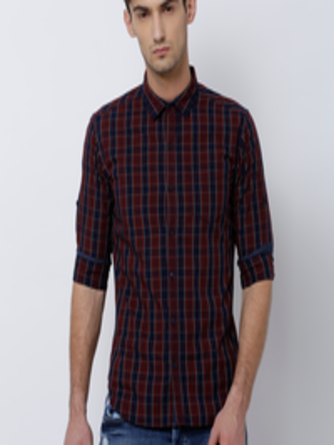 Buy LOCOMOTIVE Men Maroon Slim Fit Checked Casual Shirt - Shirts for ...