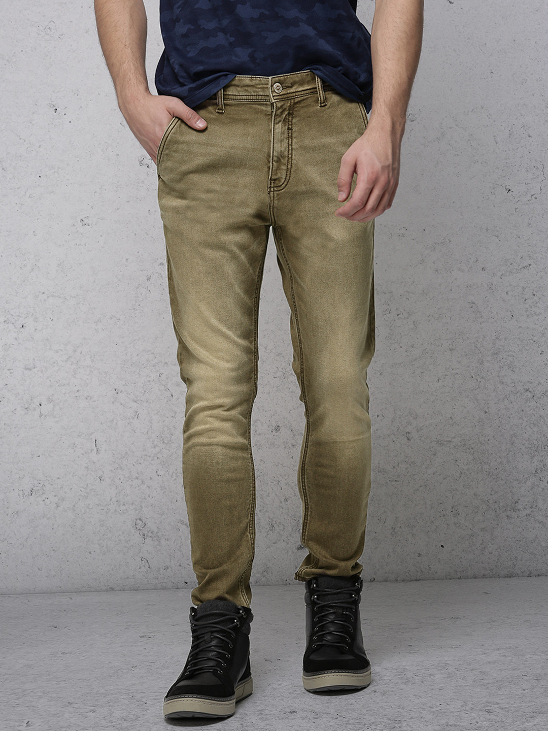 Buy Ecko Unltd Men Khaki Slim Fit Mid Rise Clean Look Stretchable Jeans