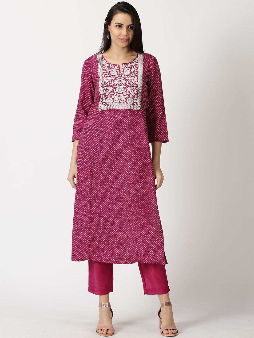 Buy Saffron Threads Leheriya Printed Pure Cotton Kurta With Chikankari