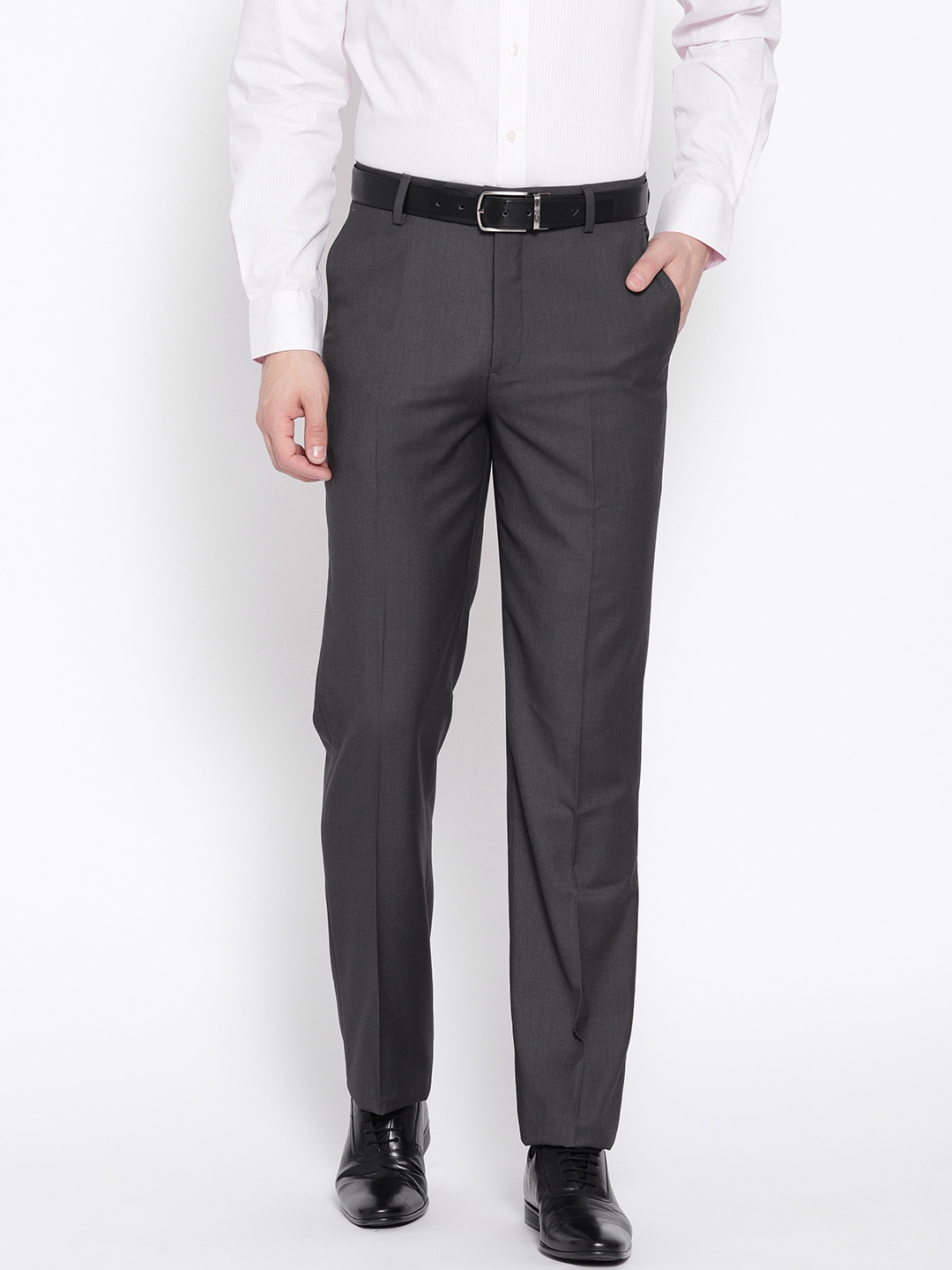 Buy Wills Lifestyle Men Charcoal Grey Regular Fit Solid Formal Trousers ...
