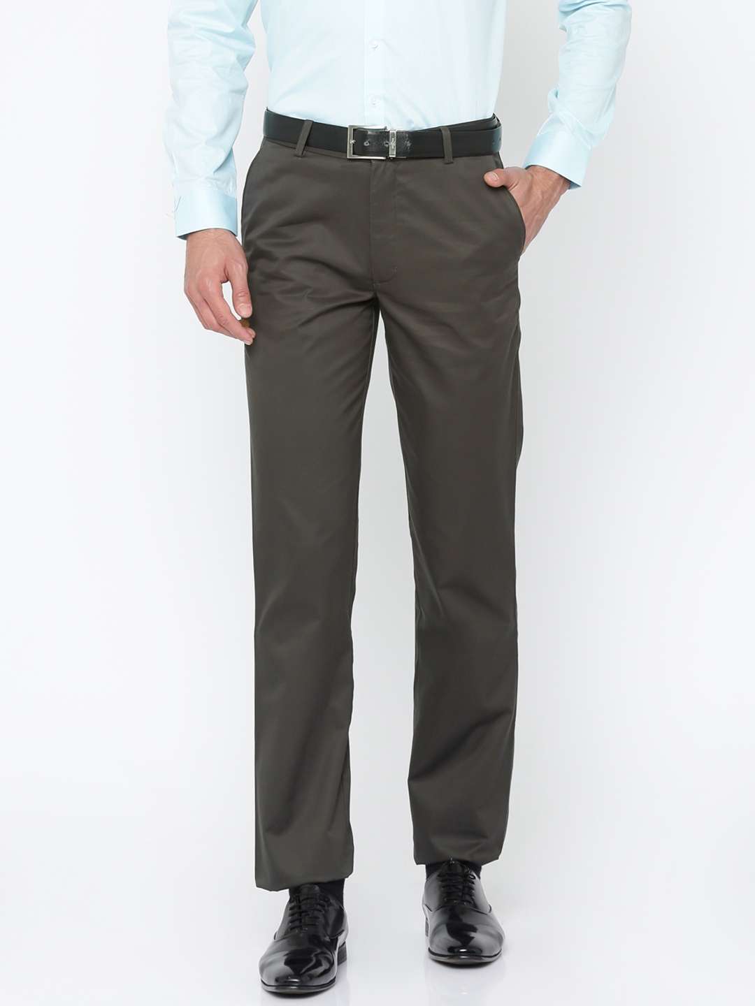 Buy Wills Lifestyle Men Chracoal Grey Regular Fit Formal Trousers ...