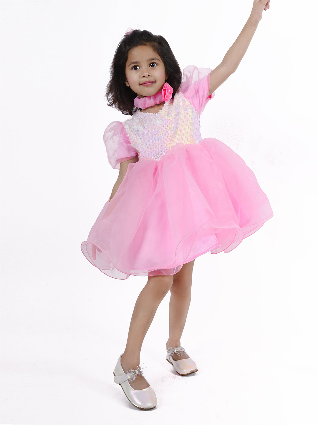 Buy Little Carrot Pink Puff Sleeve Fit & Flare Dress Dresses for