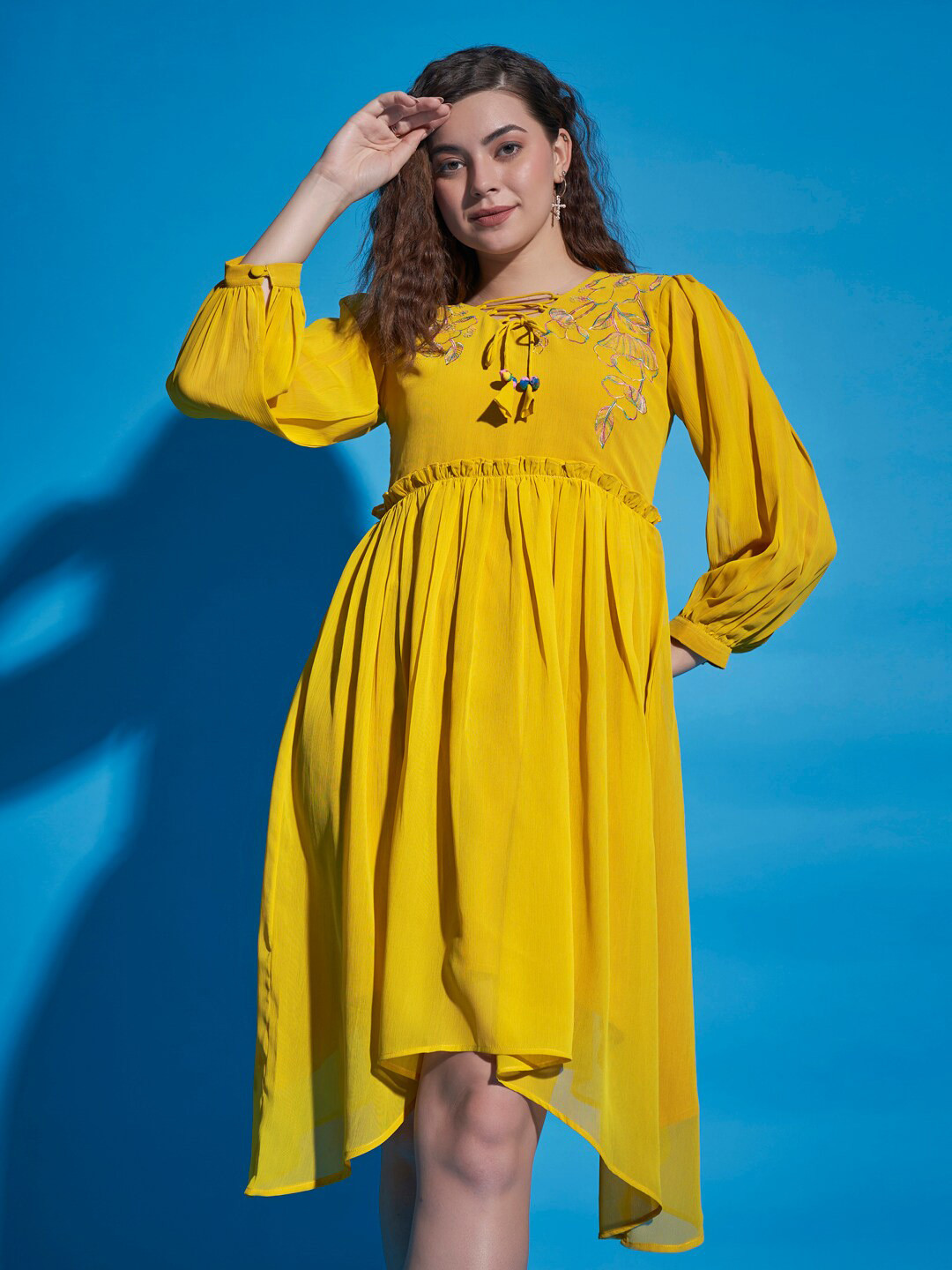 Buy DressBerry Mustard Yellow Chiffon Empire Dress Dresses for Women