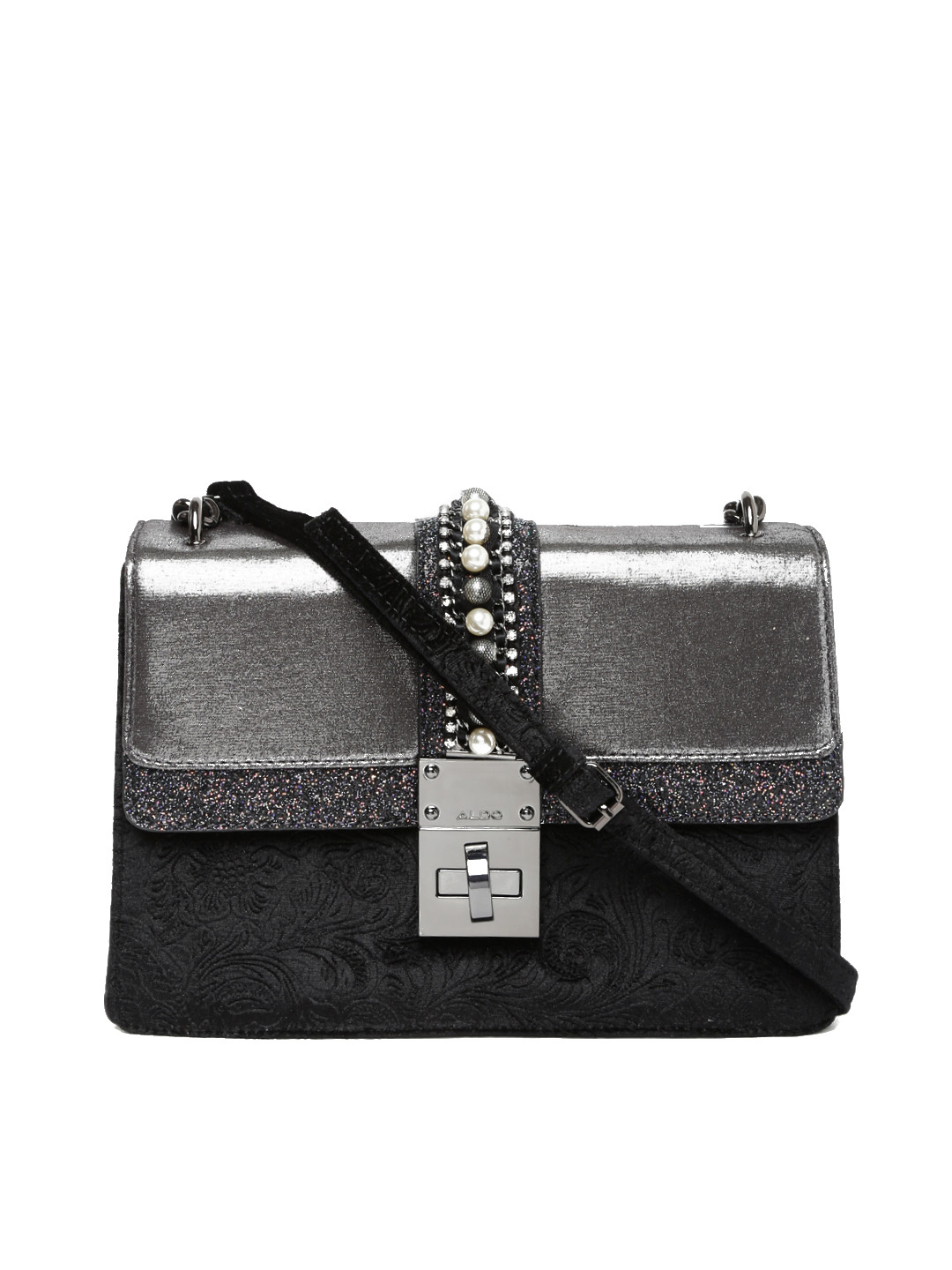 Buy ALDO Black & Gunmetal Toned & Black CASTAGNARO Embellished Sling