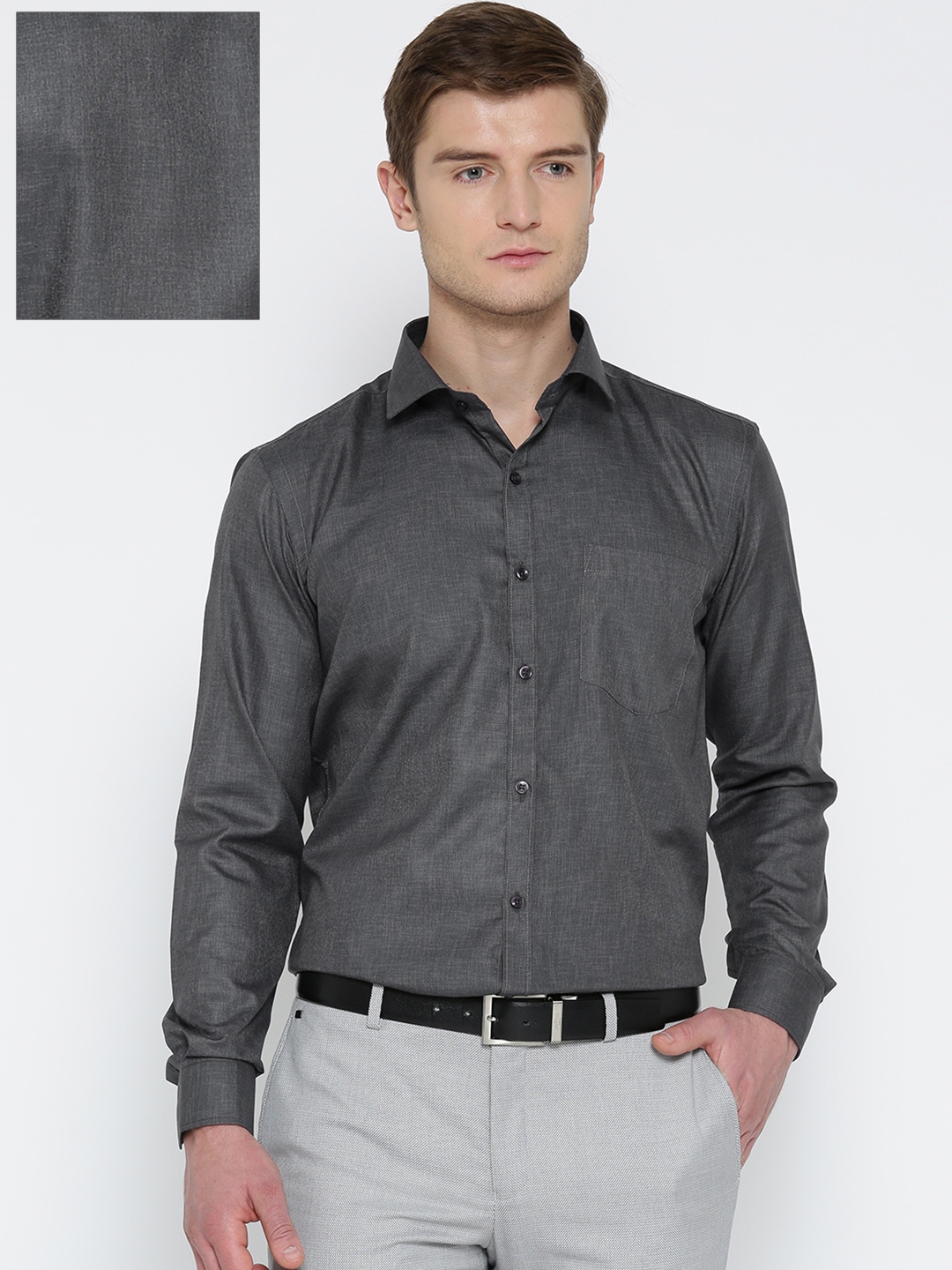 Buy RG DESIGNERS Men Charcoal Grey Slim Fit Solid Formal Shirt - Shirts ...