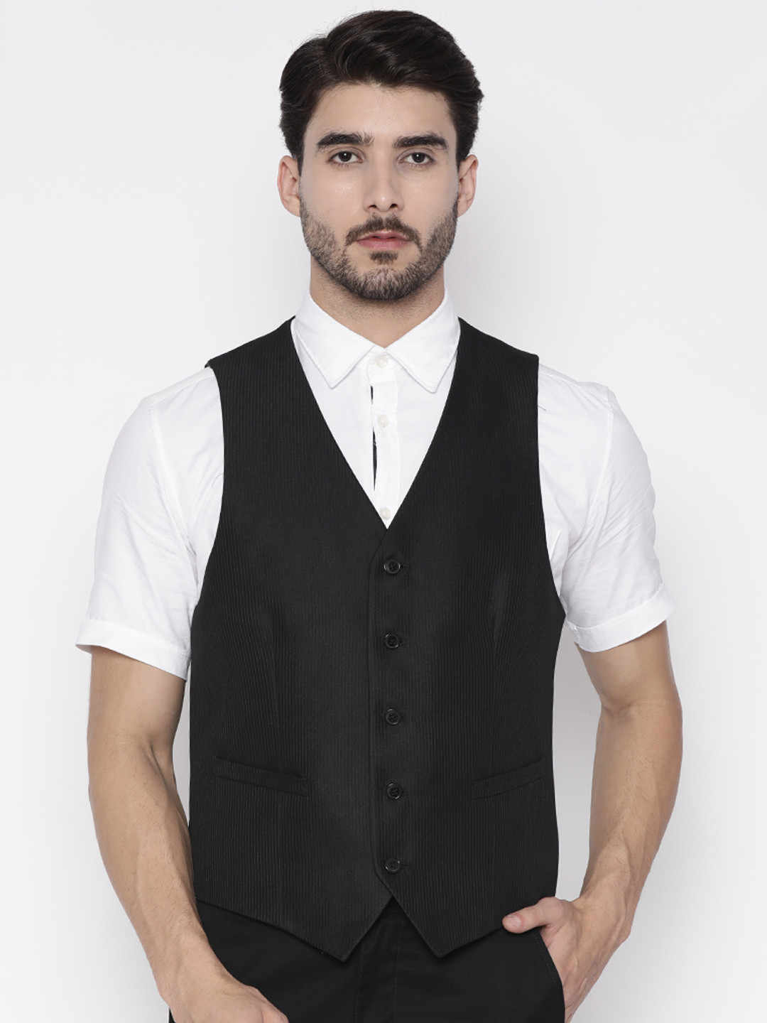 Buy Theme Men Black Striped Waistcoat Waistcoat for Men 2297752 Myntra