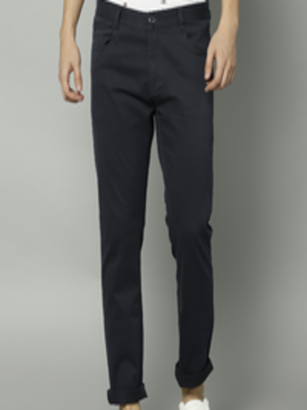 Buy French Connection Men Navy Regular Fit Solid Chino Trousers ...