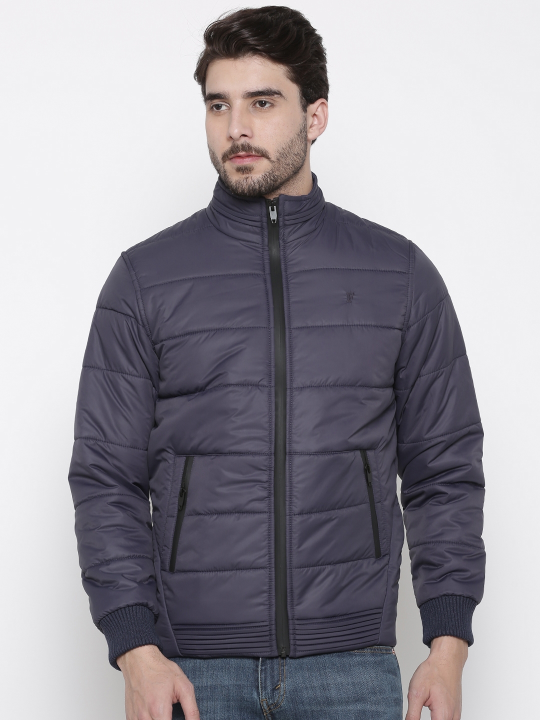 Buy French Connection Men Navy Blue Solid Padded Jacket - Jackets for ...