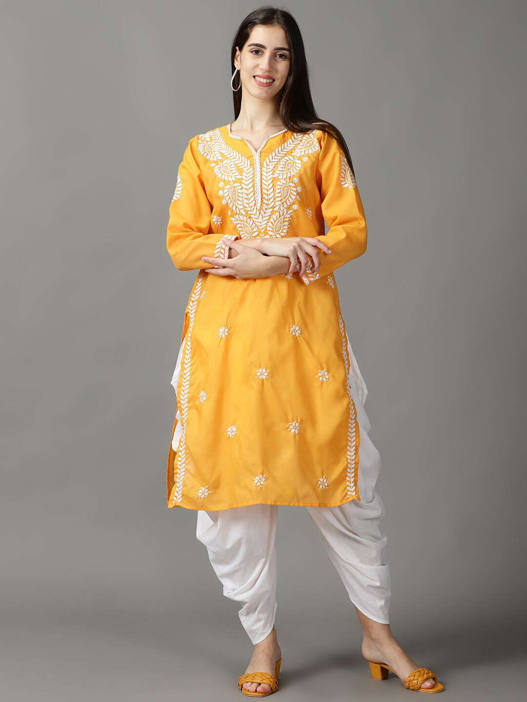 Floral Printed Embellished Kurti with Dhoti Pants main image 0