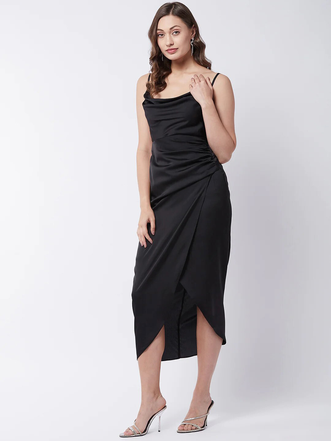 Buy COLOR CAPITAL Shoulder Straps Satin Sheath Midi Dress Dresses for