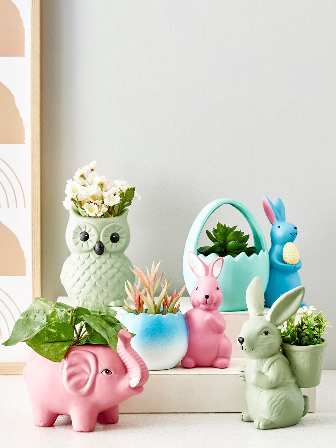 Buy Home Centre Corsica Blue Ceramic Bunny With Basket Planter ...
