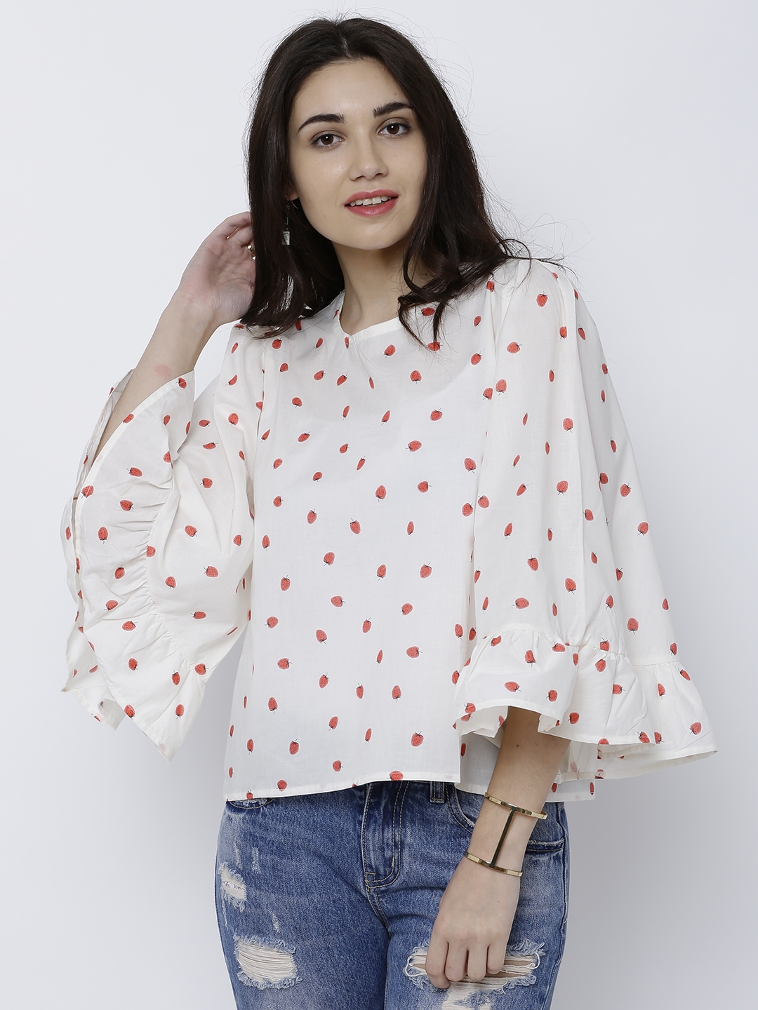 Buy Tokyo Talkies Women Off White Printed Boxy Pure Cotton Top - Tops ...