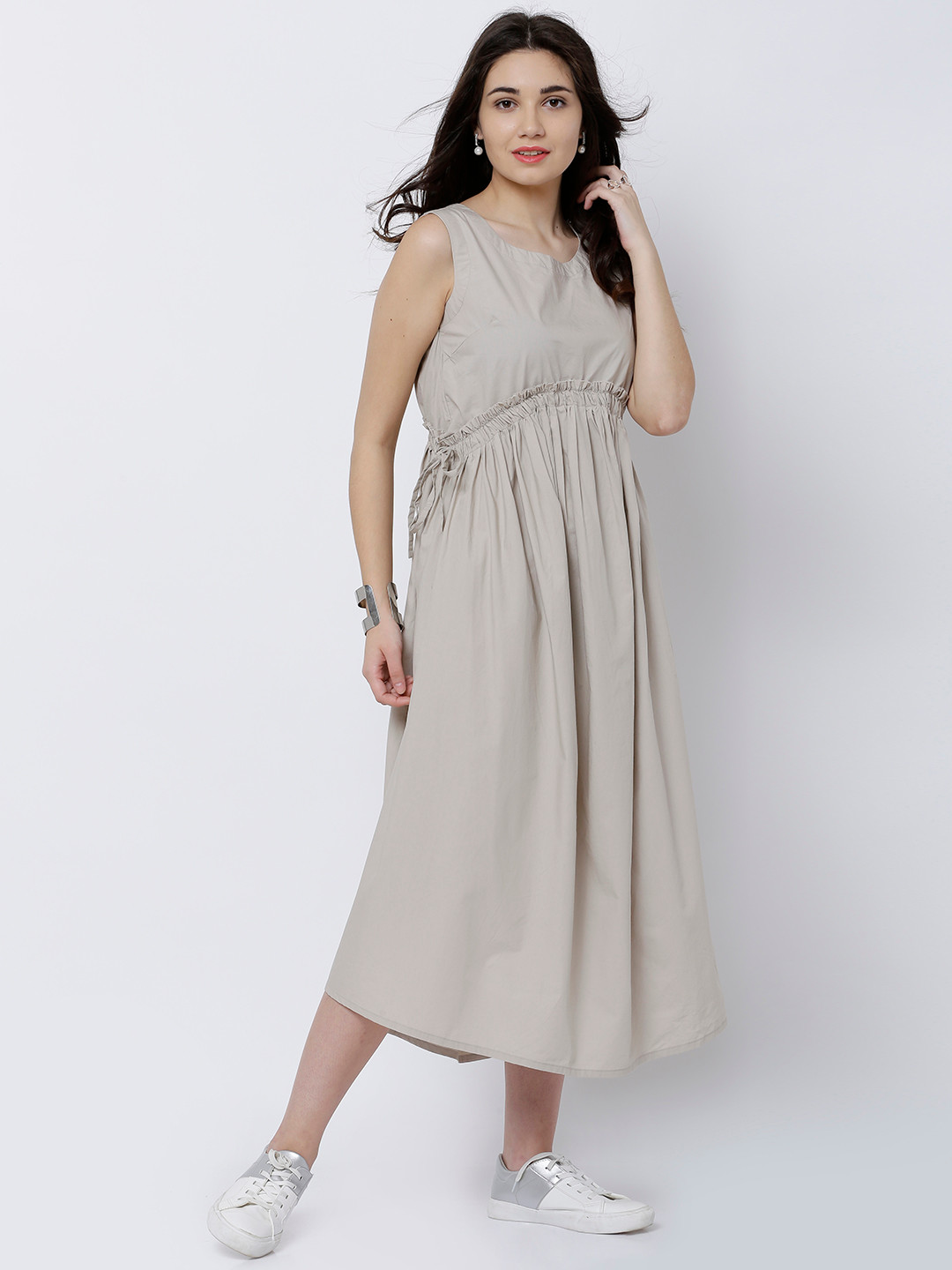 Buy Tokyo Talkies Women Beige Solid Fit And Flare Dress - Dresses for Women 2299055 | Myntra