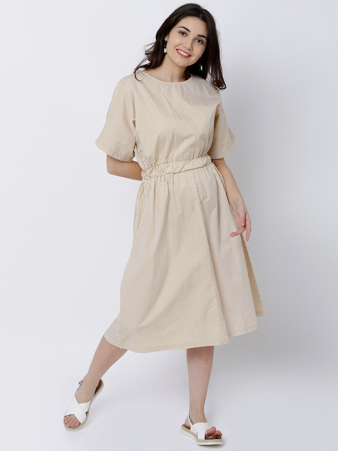 Buy Tokyo Talkies Women Beige Printed Fit And Flare Dress - Dresses for Women 2299061 | Myntra