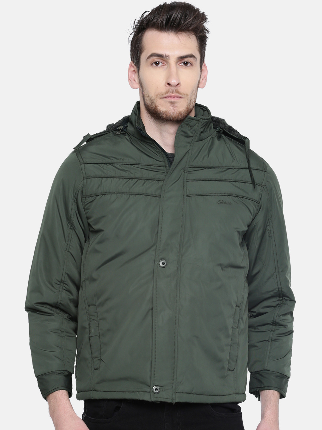 Buy Okane Men Olive Green Solid Padded Hooded Jacket Jackets for Men