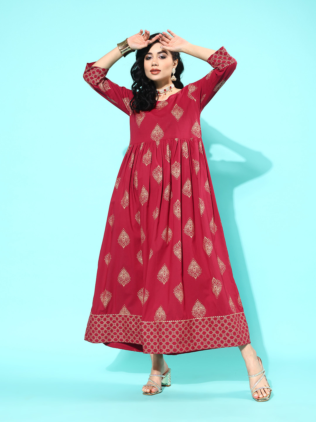 Buy Nayo Ethnic Motifs Print Cotton A Line Maxi Dress Ethnic Dresses for Women 22992414 Myntra
