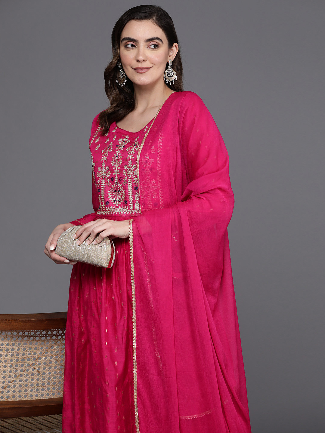 Indo Era Pink Embroidered A-Line Kurtas