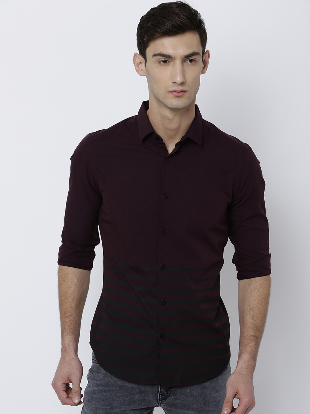 Buy Black Coffee Men Maroon Slim Fit Striped Casual Shirt - Shirts for ...
