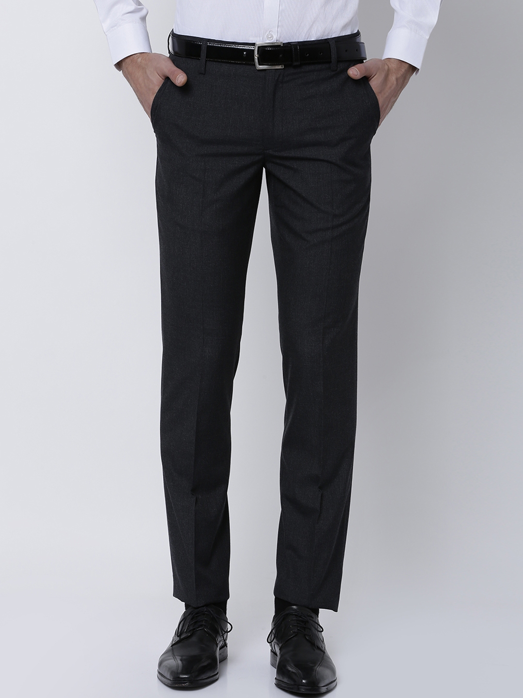 Buy Black Coffee Men Charcoal Regular Fit Solid Formal Trousers ...