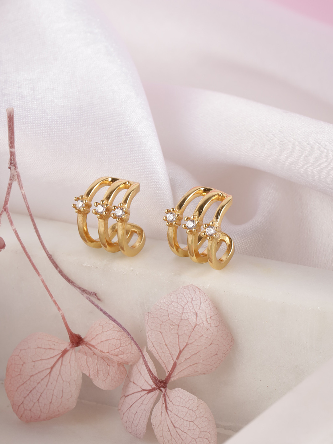 Premium Jewellery - Gold Toned Cz Studded Gold - Plated Circular Handcrafted Drop Earrings main image 1