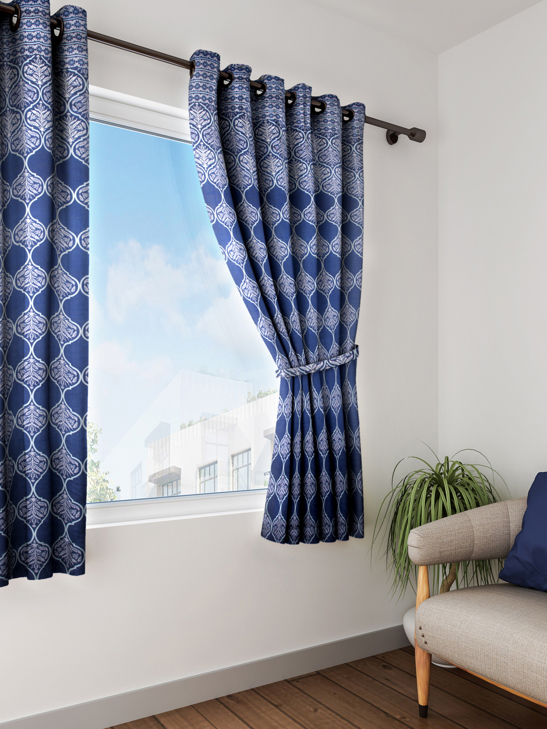 Buy Cortina Blue Sett Of 2 Printed Window Curtains Curtains And