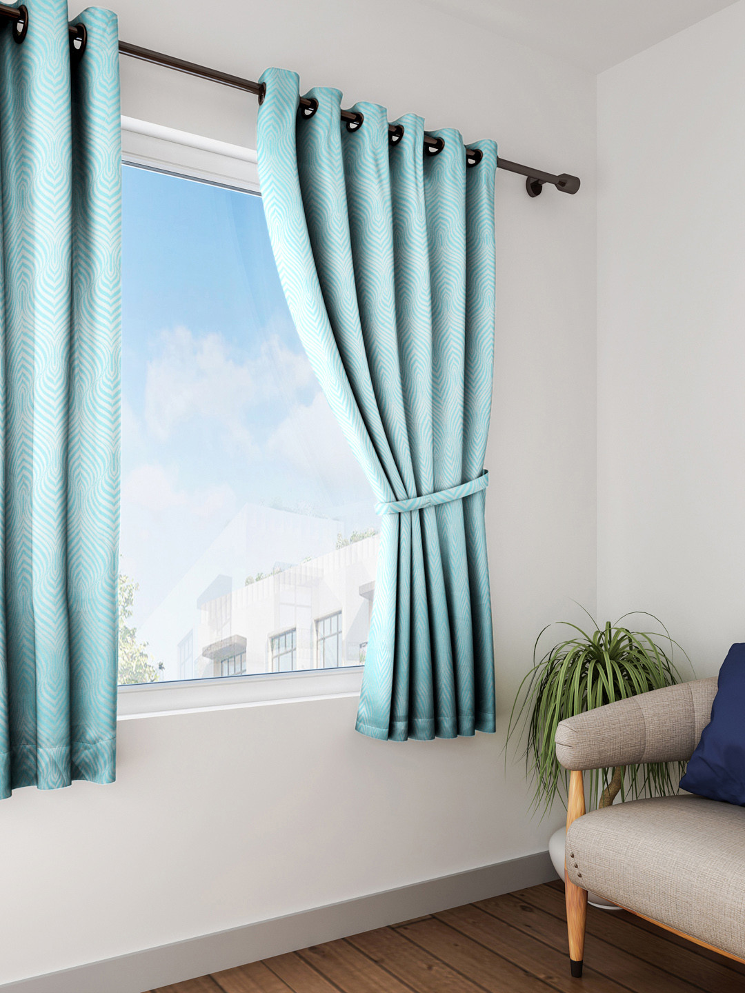 Buy Cortina Blue Set Of 2 Printed Window Curtains Curtains And Sheers