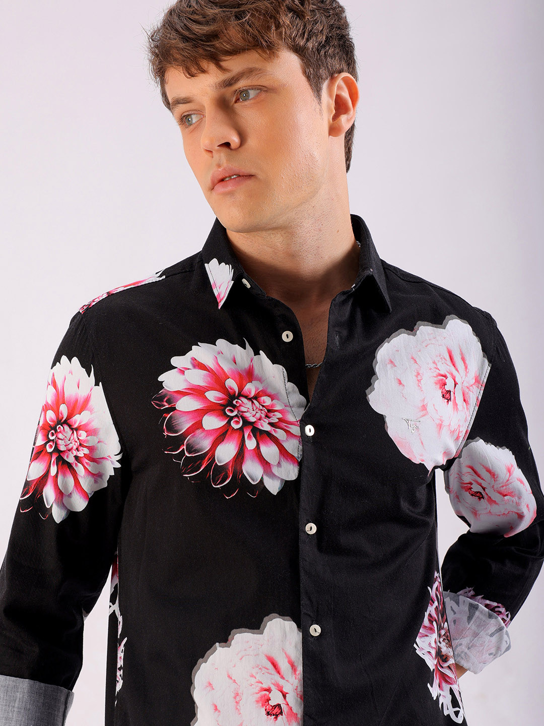 Men's Orange Standard Slim Fit Floral Opaque Printed Casual Shirt