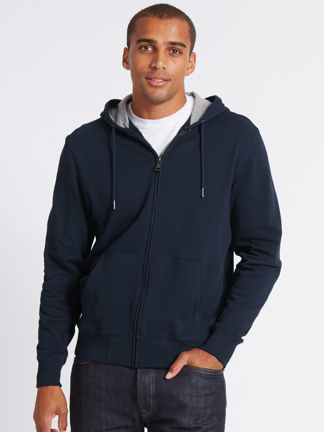 Buy Marks & Spencer Men Navy Solid Hooded Sweatshirt Sweatshirts for