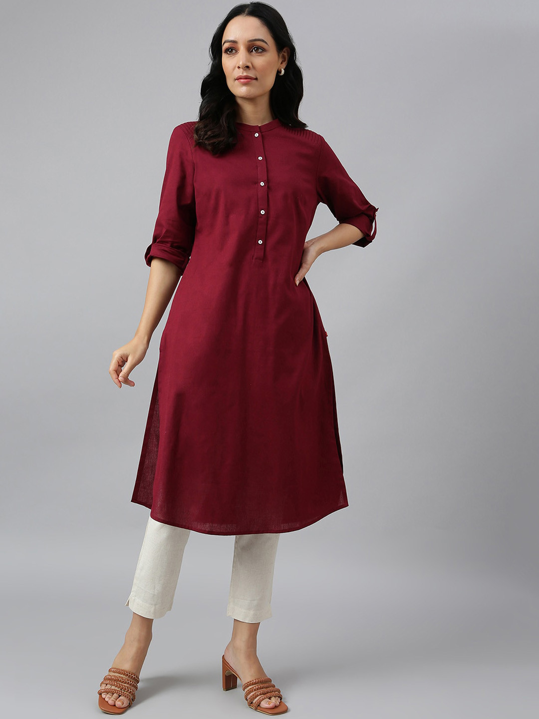 Buy W Red Roll Up Sleeves Pathani Kurta Kurtas for Women 23002500