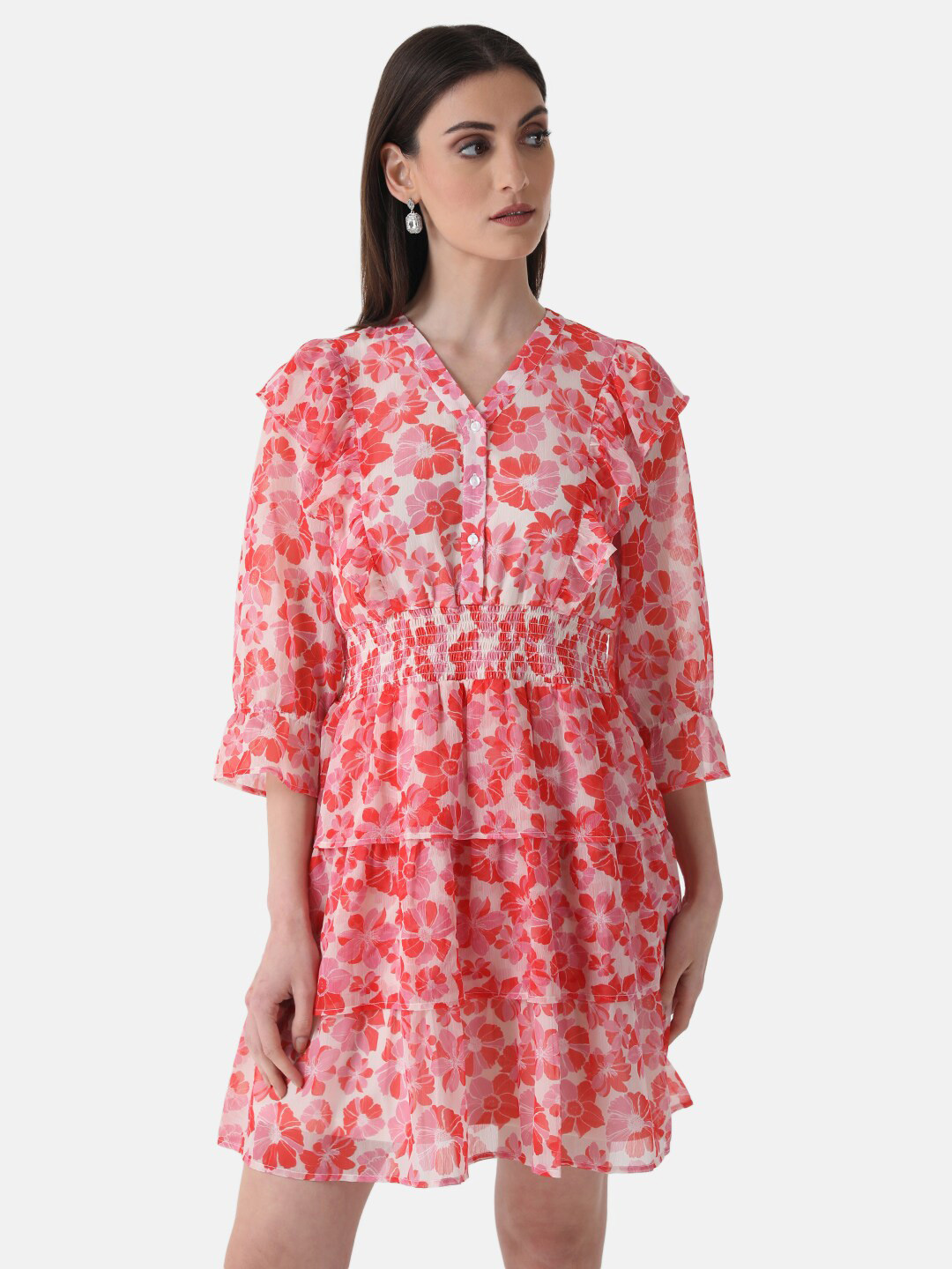 Orange - Kashish Peach Plain Flared Acrylic Woolen Dress 05