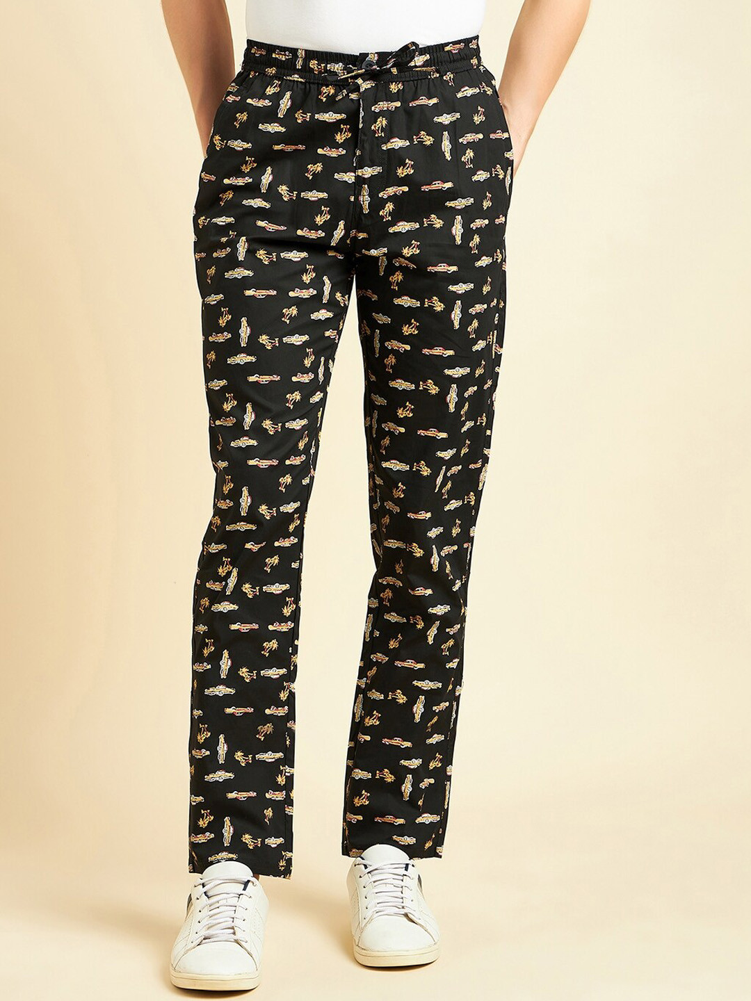 Men's Black Slim Fit Conversational Printed Cotton Boxer