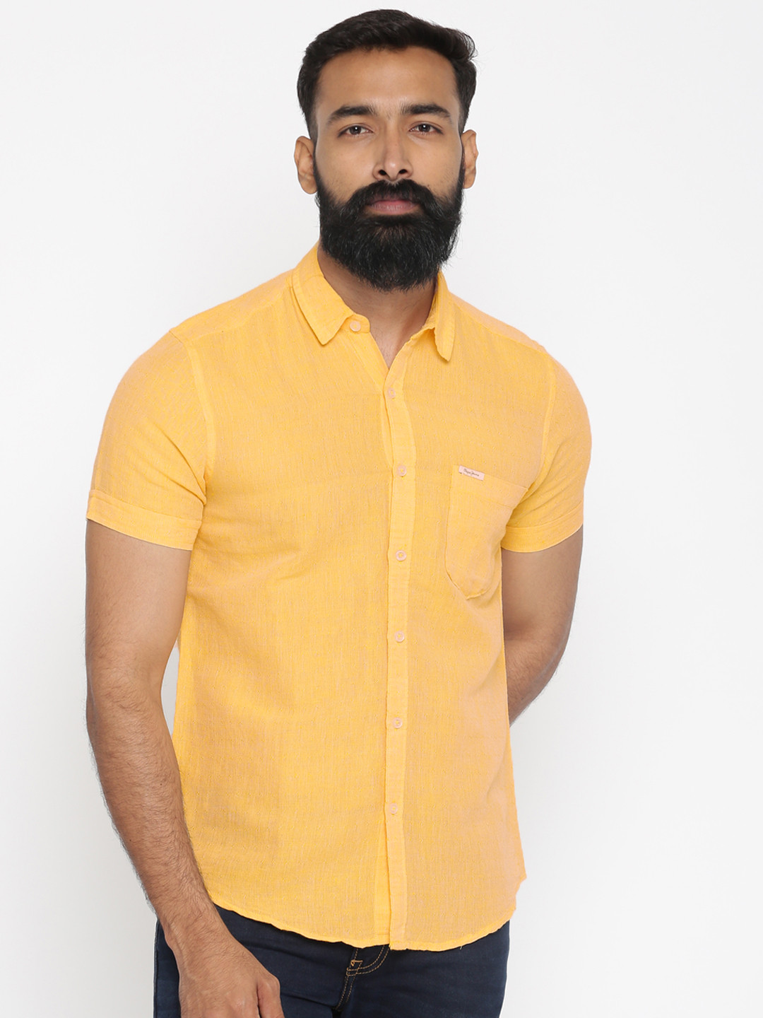 Buy Pepe Jeans Men Orange Slim Fit Self Design Casual Shirt Shirts