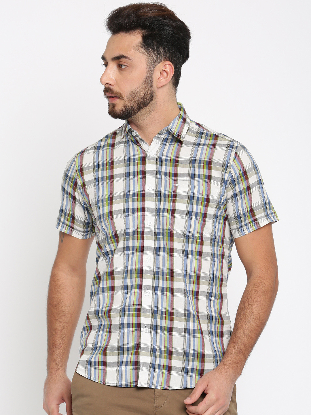 Buy Pepe Jeans Men White & Blue Slim Fit Checked Casual Shirt Shirts