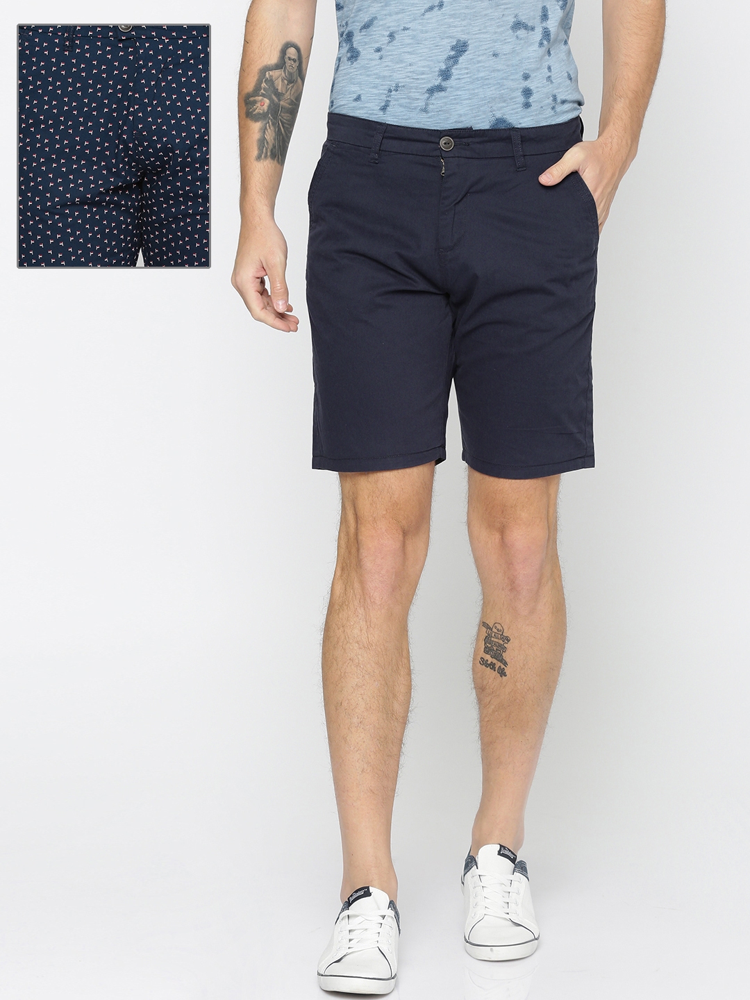 Buy Pepe Jeans Men Navy Blue Printed Slim Fit Reversible Regular Shorts ...