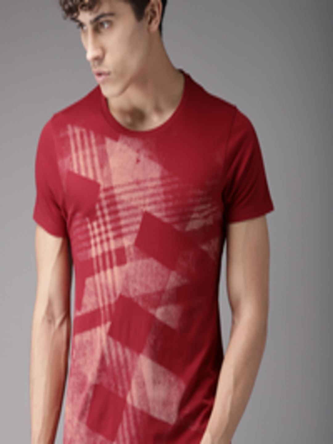 Buy Moda Rapido Men Red Printed Round Neck Pure Cotton T Shirt ...