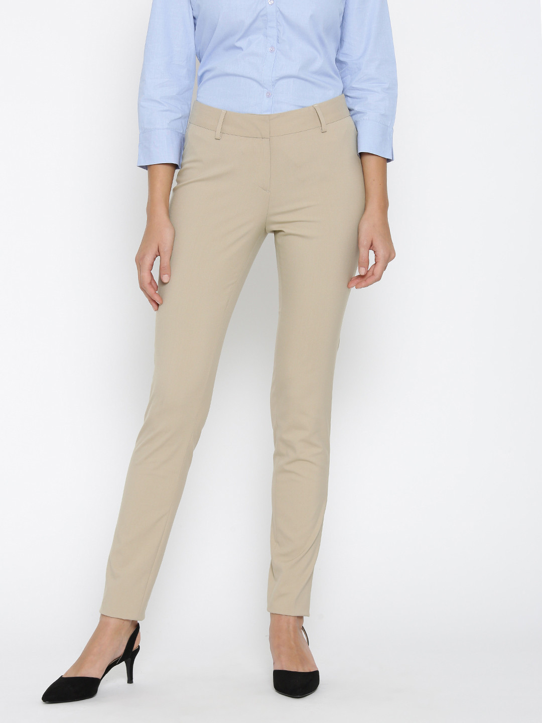 Buy Wills Lifestyle Women Beige Slim Fit Solid Formal Trousers