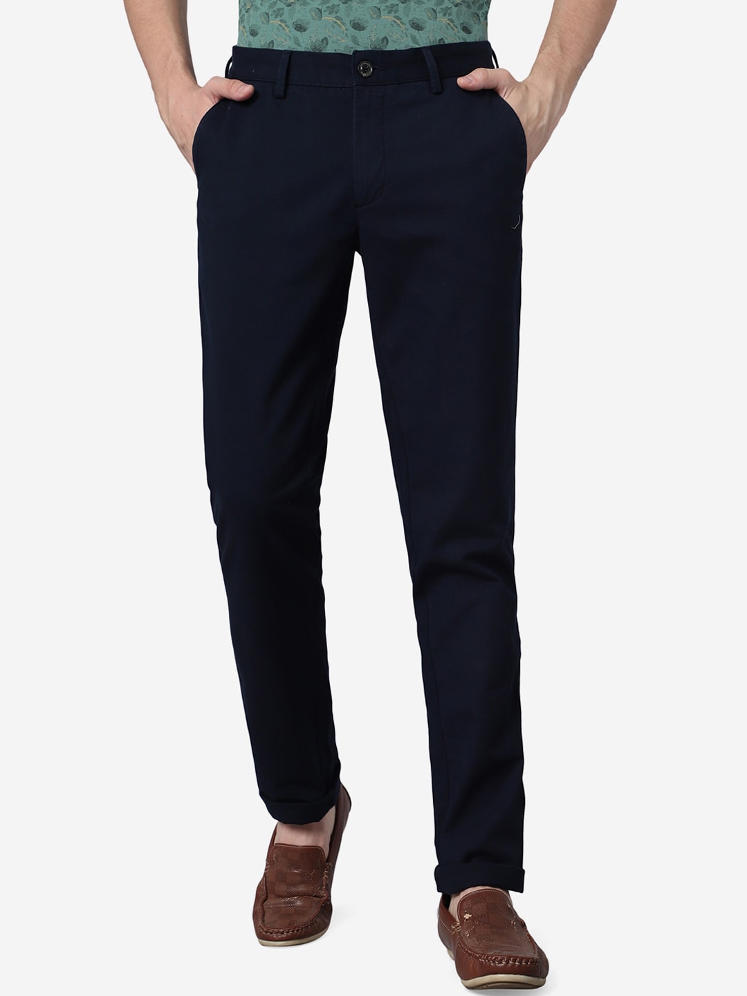 Buy JADE BLUE Men Mid Rise Slim Fit Pure Cotton Chinos Trousers ...