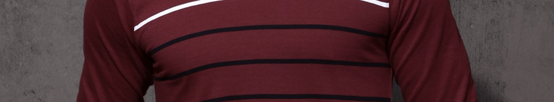 Buy Roadster Men Burgundy Striped Henley Neck T Shirt - Tshirts for Men ...