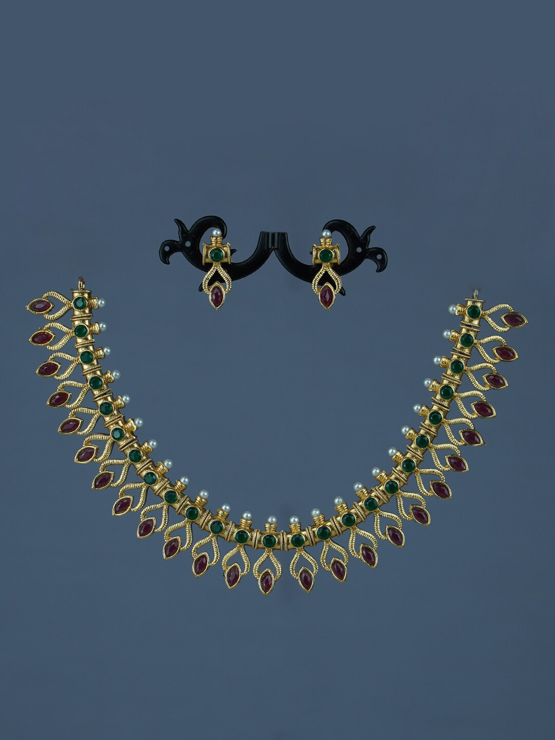 Buy Diksha Collection Gold Plated Stone Studded Matte Finish Jewellery